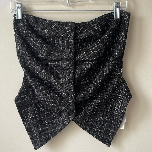 Commense Tweed Button Ruched Tube Top - Picture 2 of 6